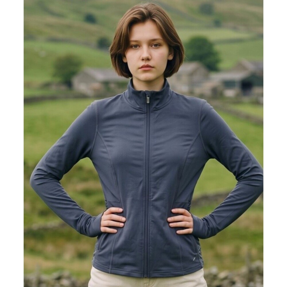 Free2B Women’s Blue Knit Jacket S Full Zip Pockets Polyester/Spandex Long
